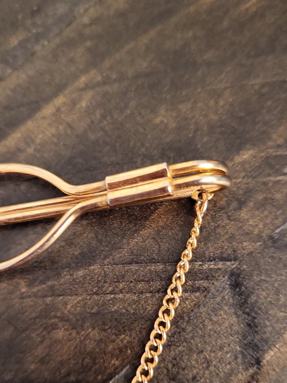 Vintage ORA Agnini Singer Rhinestone Treble Clef Tie Chain Clip Gold Tone
